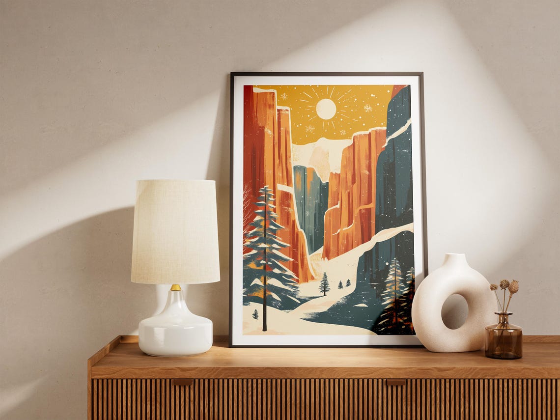 Zion National Park Red Rock Canyon in Winter Snow with Pines Poster - Image 5