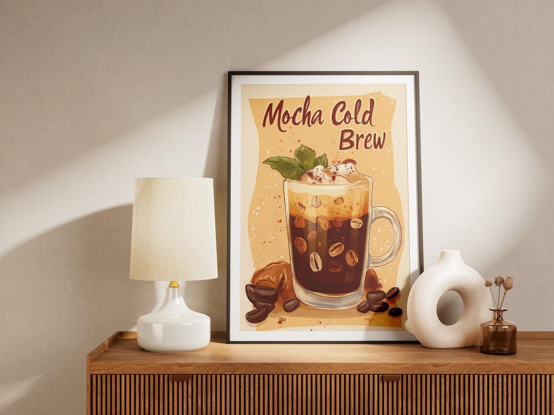 Mocha Cold Brew Iced Coffee Drink Whipped Cream Illustration Poster - Image 5
