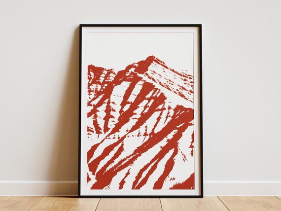 Abstract Mountain Range Wall Art Print Modern Home Decor Red And White Landscape Poster Artistic Mountain Illustration Geometric
