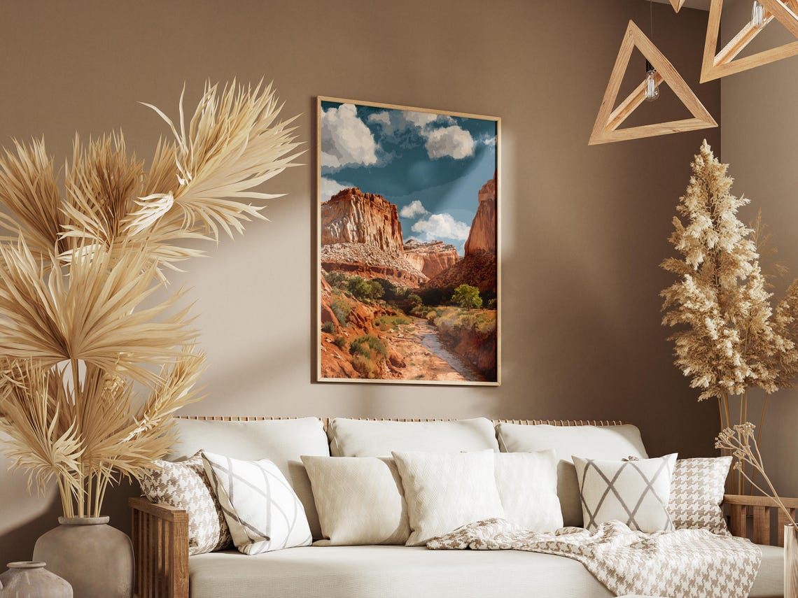 Capitol Reef Utah Red Rock Cliffs Desert Stream Travel Poster - Image 3