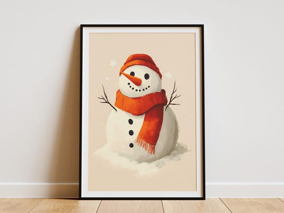 Snowman Christmas Poster, Winter Holiday Decor