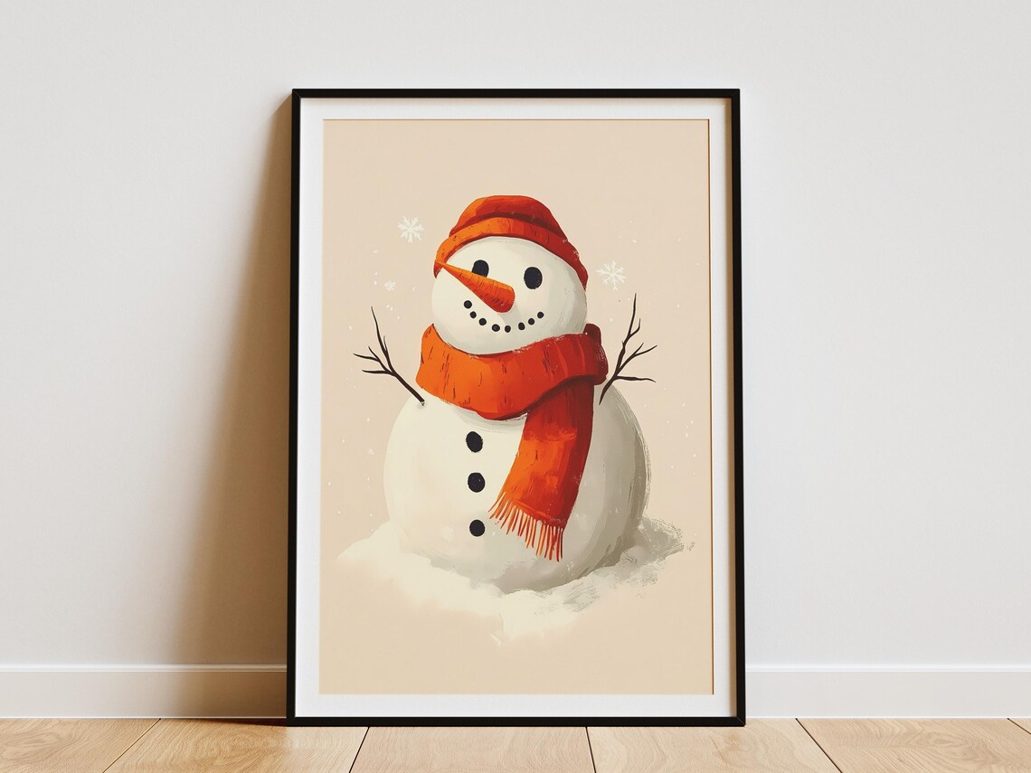 Snowman Christmas Poster, Winter Holiday Decor