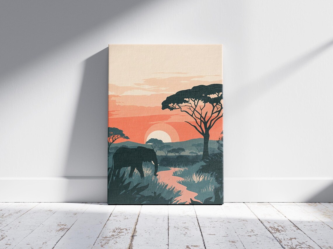 African Safari Sunset Poster Kruger Elephant Landscape Wall Decor - Image 2