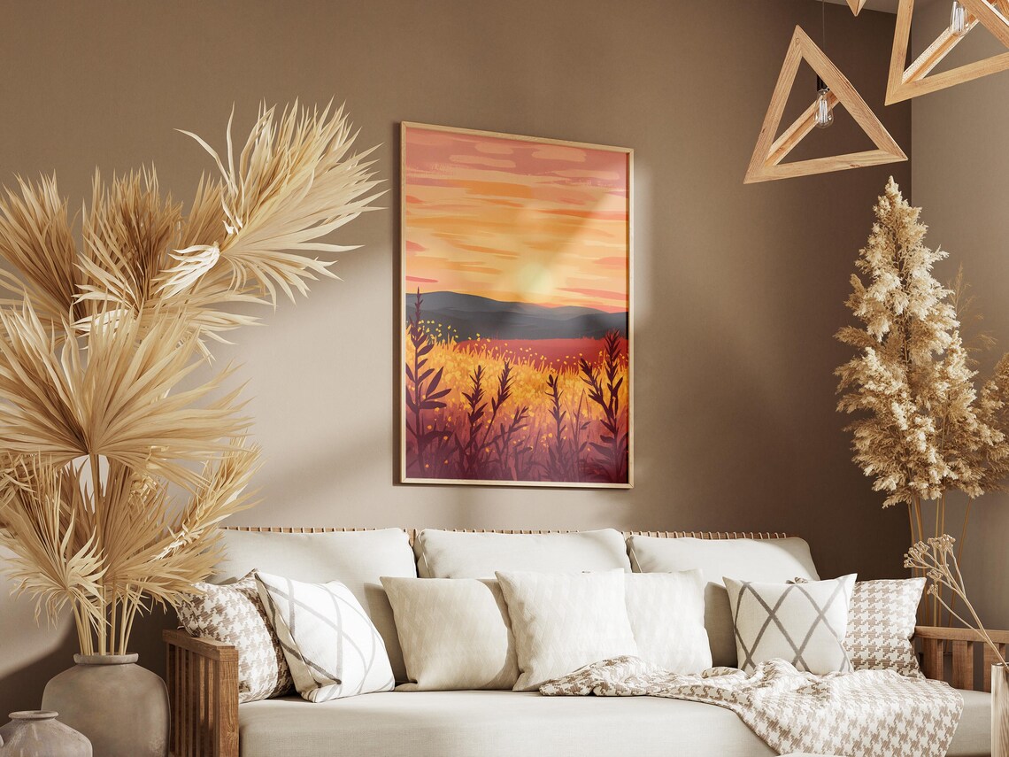 Prairie Sunset Golden Wildflower Tall Grasses Landscape Poster - Image 3