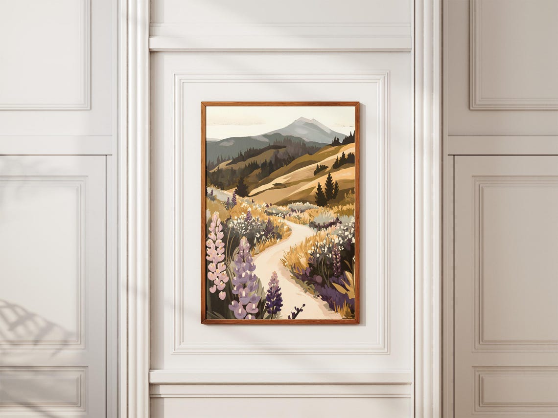 Lupine Field Trail Mountain Meadow Winding Path Scenic Poster - Image 2