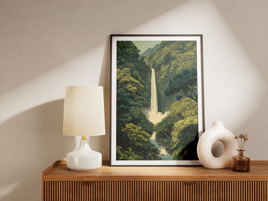 Rainforest Waterfall Dense Green Jungle Canyon Cascade Art Poster - Image 4