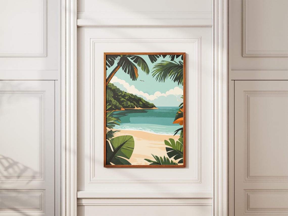 Costa Rica Tropical Beach Palm Trees Turquoise Cove Travel Poster - Image 2