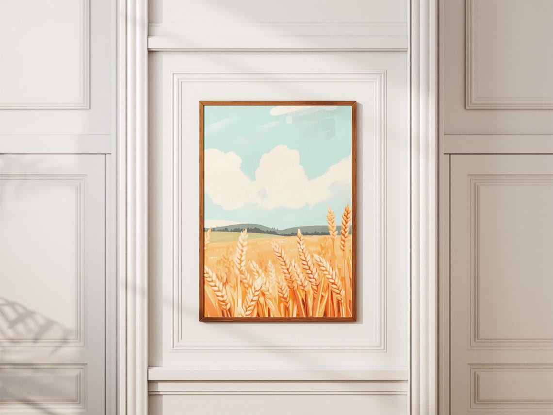 Close-Up Golden Wheat Stalks Swaying Under a Bright Blue Sky Poster - Image 2