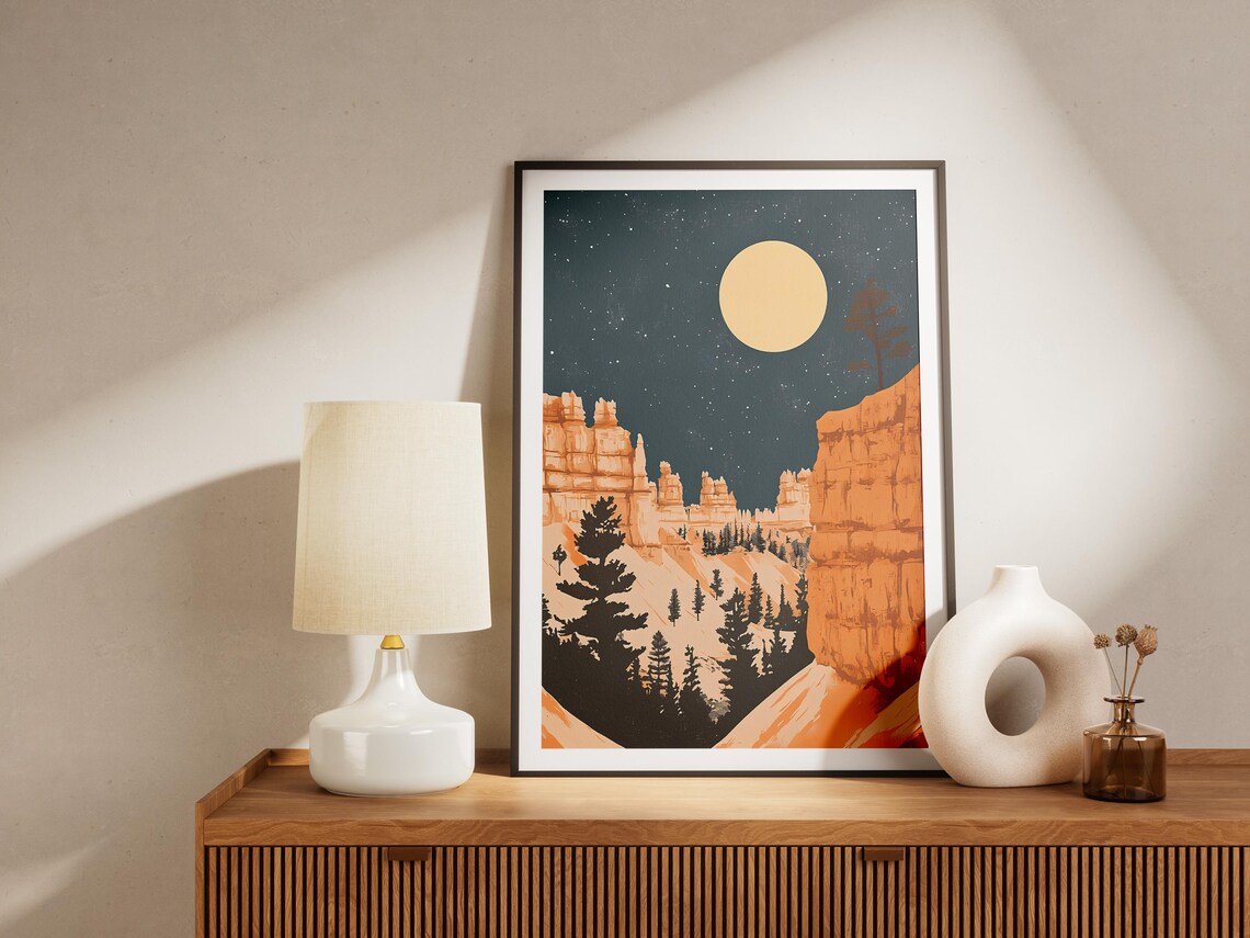 Bryce Canyon National Park Moon Over Orange Hoodoos Night Poster - Image 4