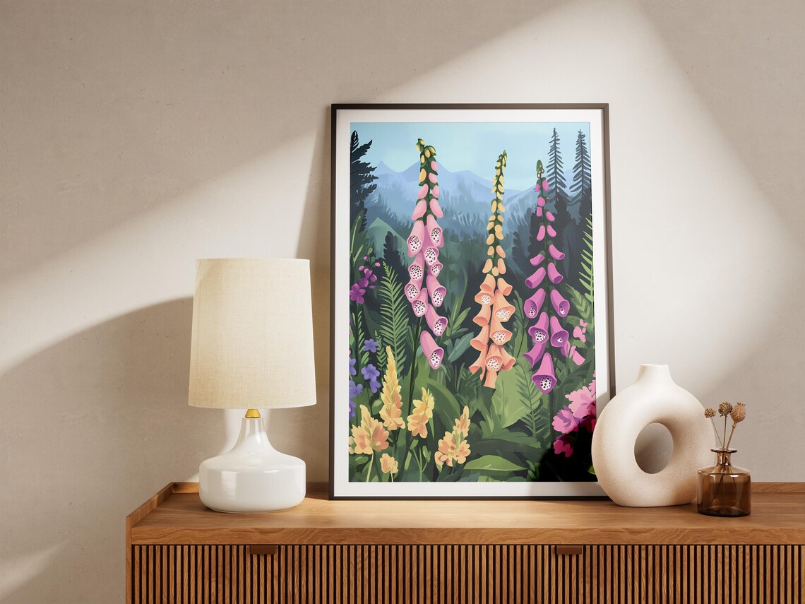 Foxglove Towers Mountain Meadow Ferns Vibrant Botanical Poster - Image 5