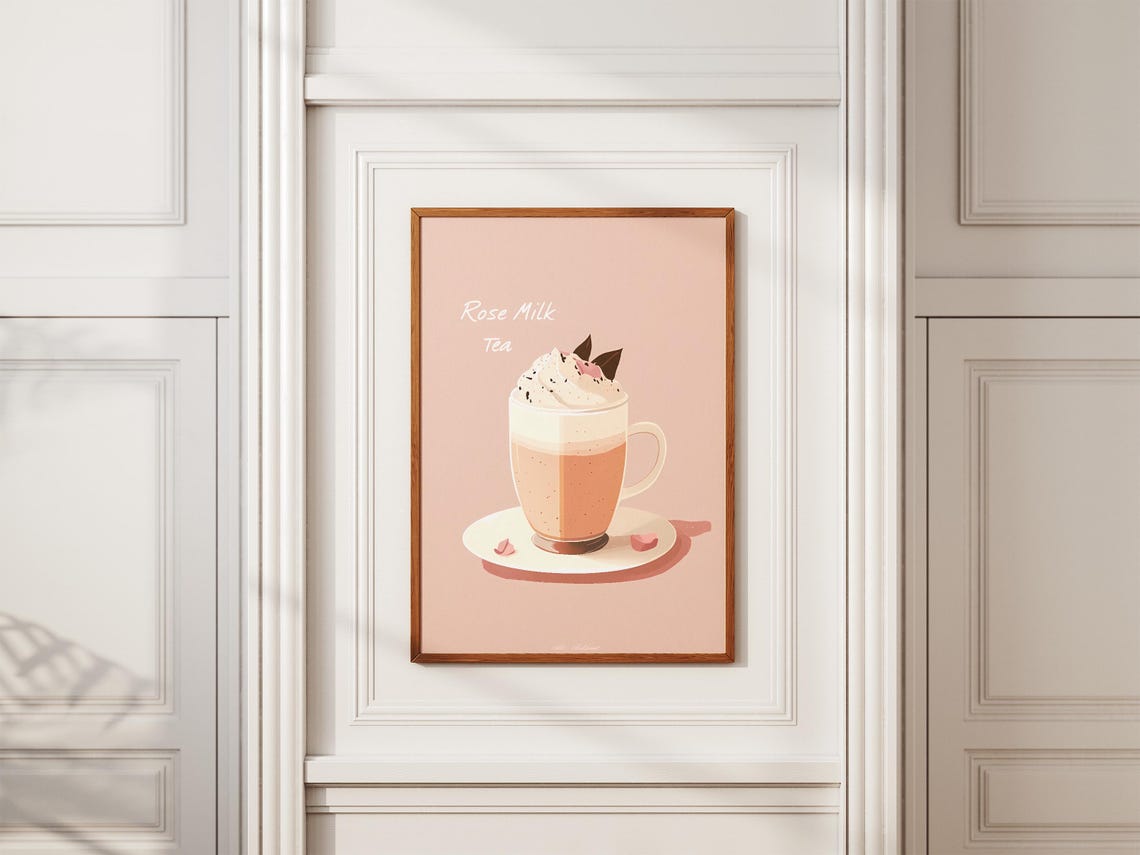 Rose Milk Tea Pink Whipped Cream Cup Cute Kitchen Decor Poster - Image 2