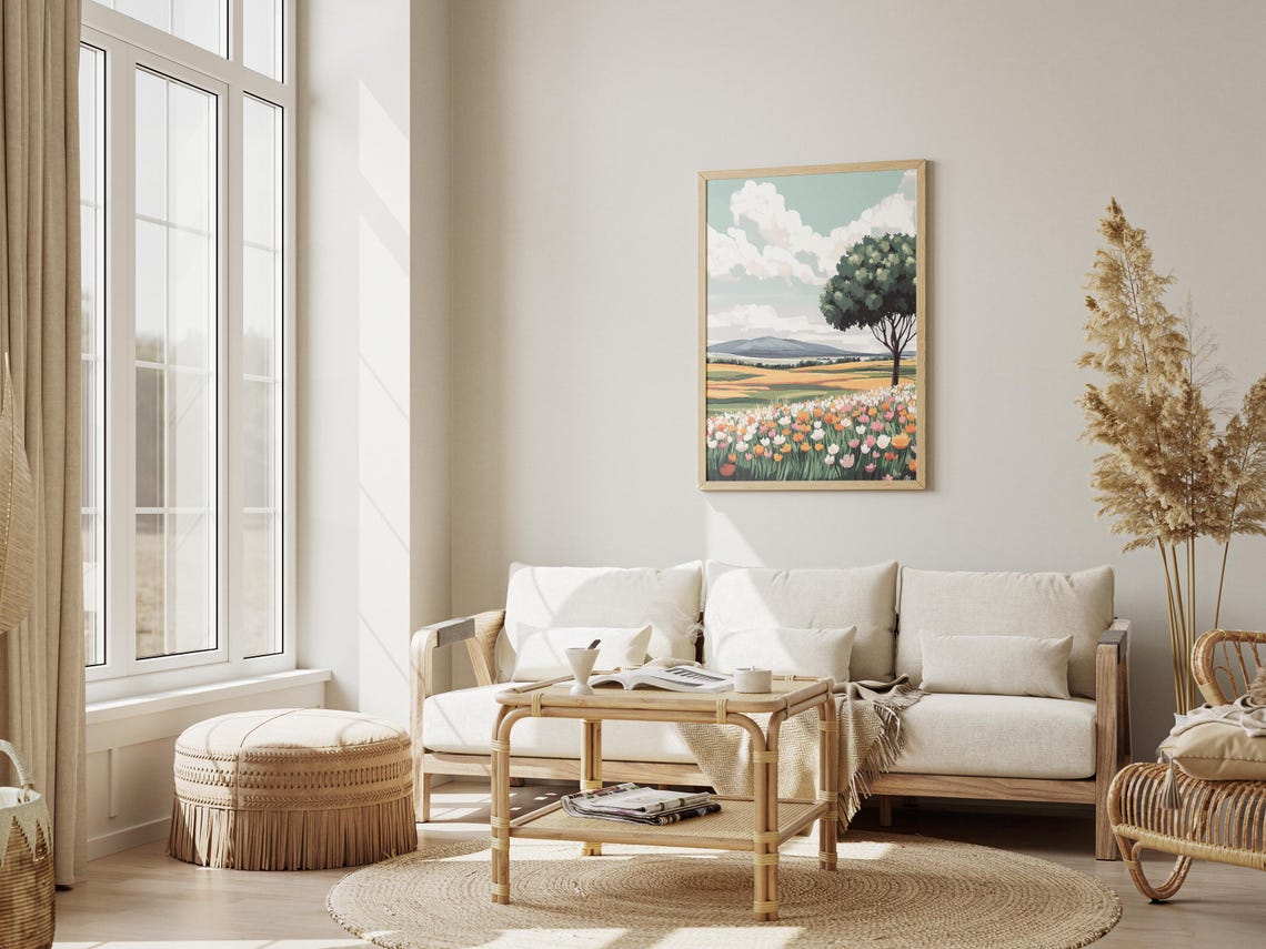 Spring Wildflower Meadow With Lone Tree Rolling Hills Poster - Image 3