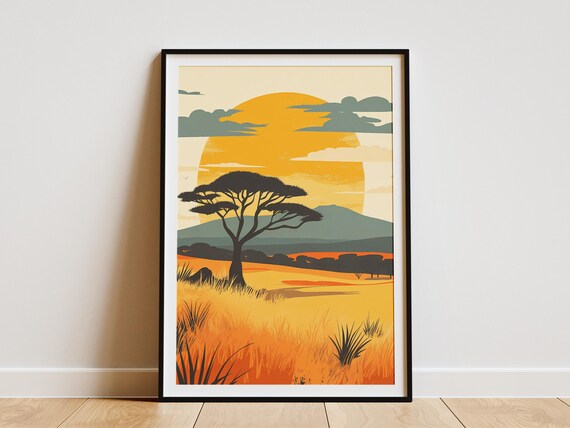 Tarangire Savanna Sunset Acacia Tree Golden Landscape Poster