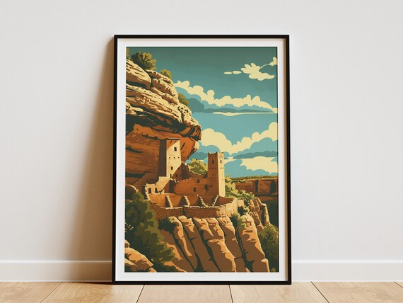 Mesa Verde National Park Ancient Cliff Dwellings Vintage Travel Poster