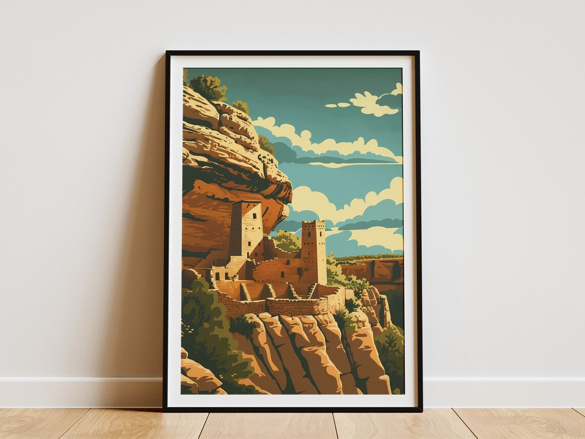 Mesa Verde National Park Ancient Cliff Dwellings Vintage Travel Poster