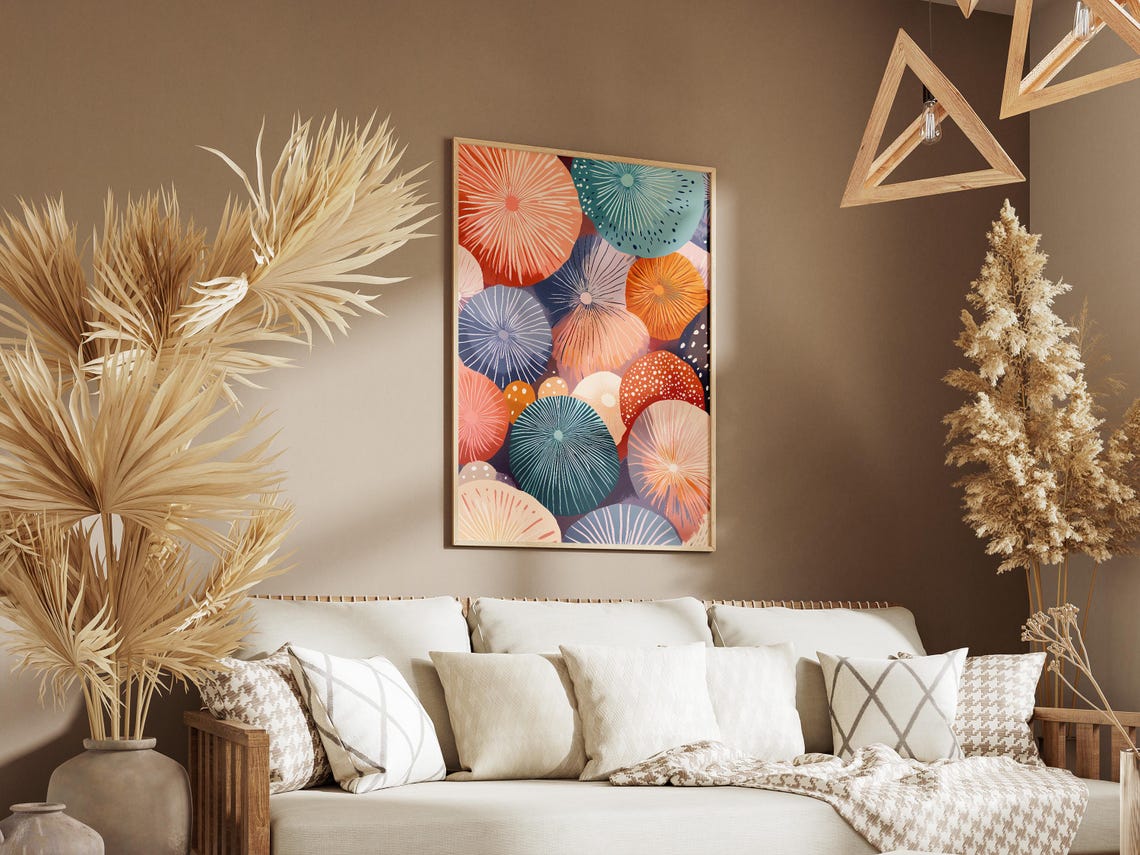 Colorful Mushroom Caps Abstract Pattern Modern Artwork Poster - Image 3