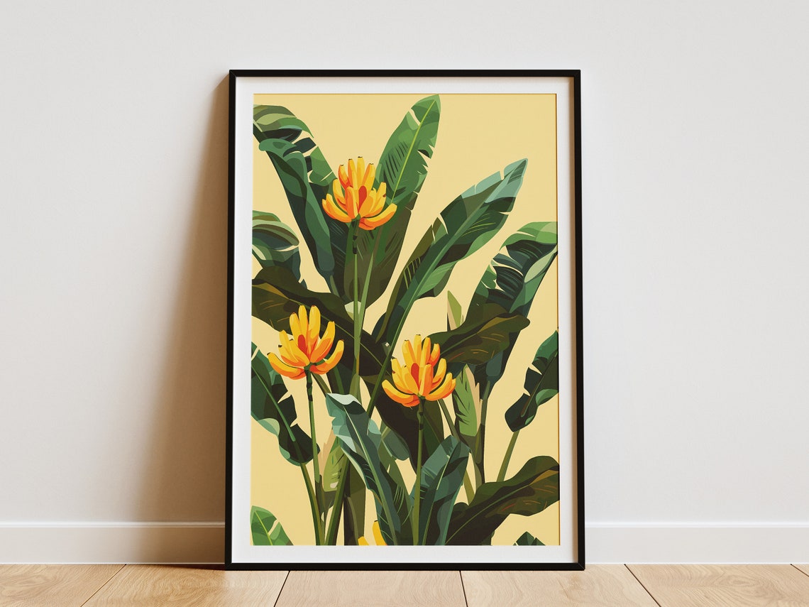 Tropical Banana Plant Yellow Blooms Sunny Botanical Art Poster