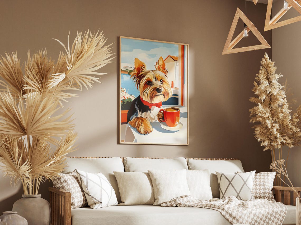Yorkshire Terrier Dog With Red Bow Tie Coffee Cup Art Poster - Image 3