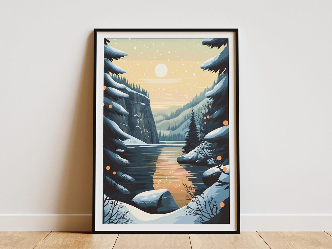 New River Gorge Snowy River Canyon Glowing at Sunset Winter Poster