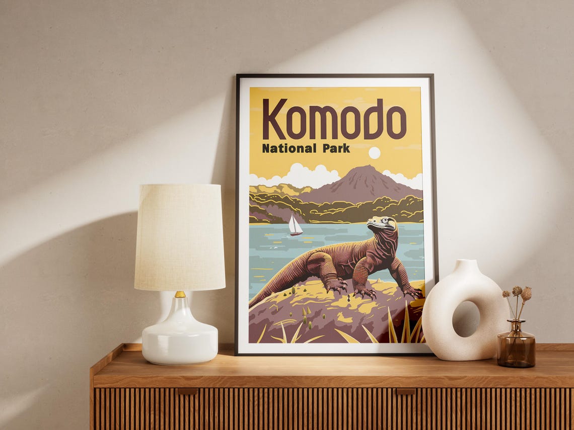 Komodo National Park Dragon Volcano Vintage Travel Poster Art - Image 2
