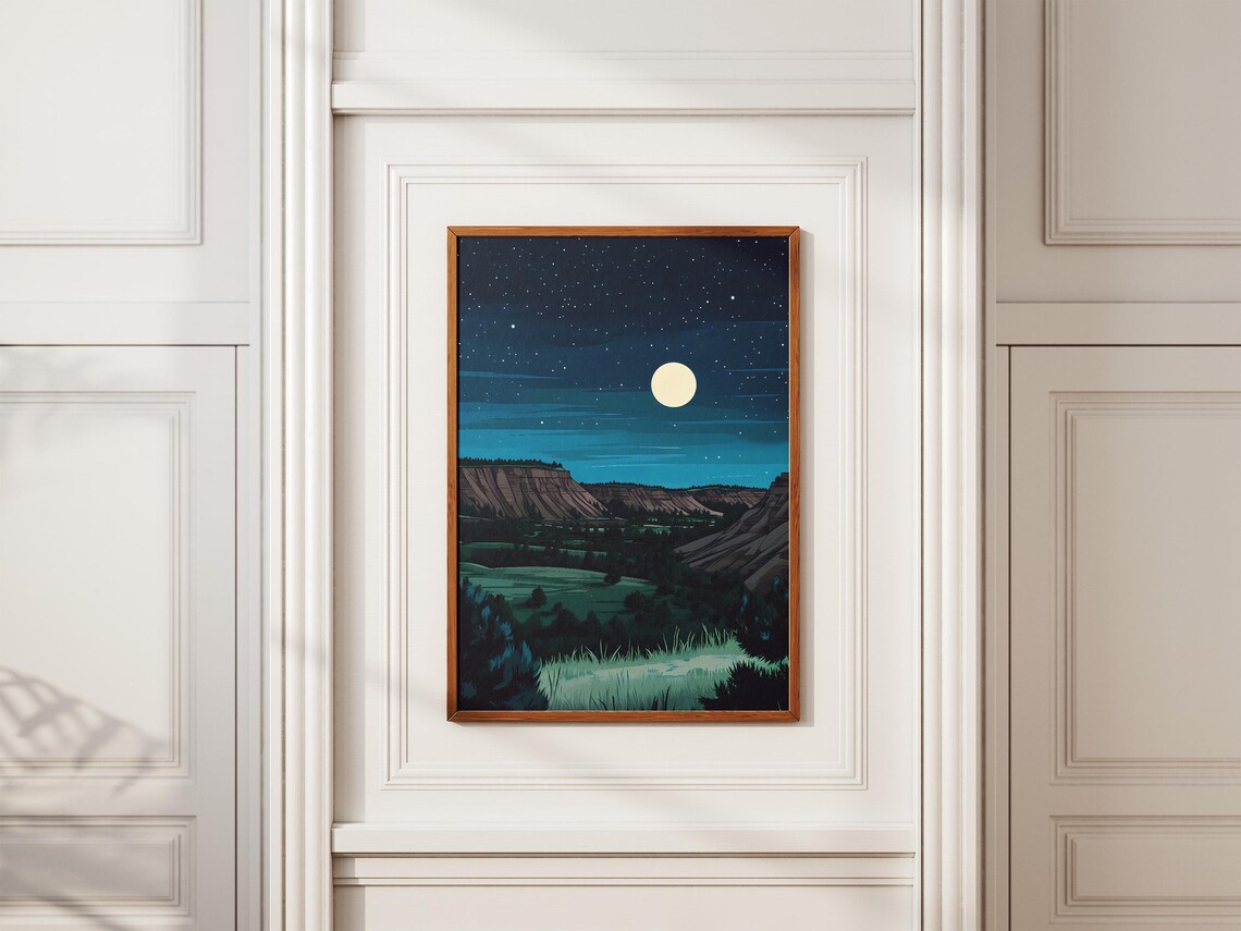 Theodore Roosevelt National Park Night Badlands Moon Art Poster - Image 2