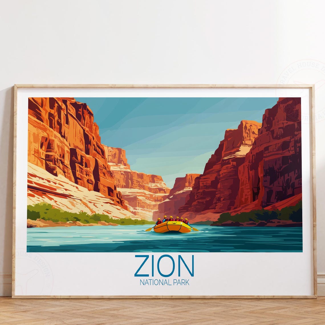 Zion National Park River Rafting Red Canyon Landscape Poster