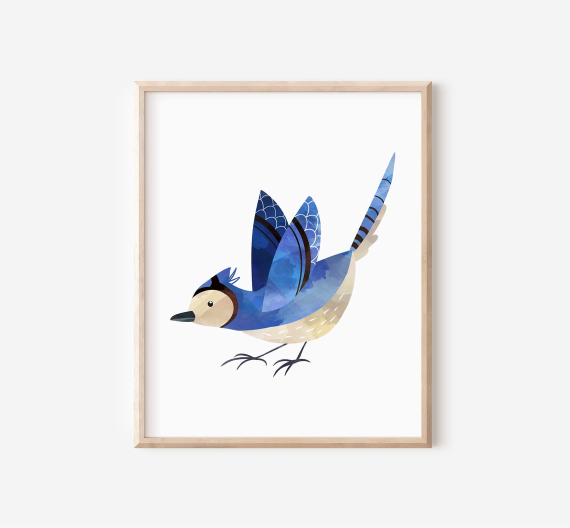 Watercolor Blue Jay Bird Folk Art Whimsical Animal Lover Gift Nature Inspired Decor For Her Women Teen Girl Wife