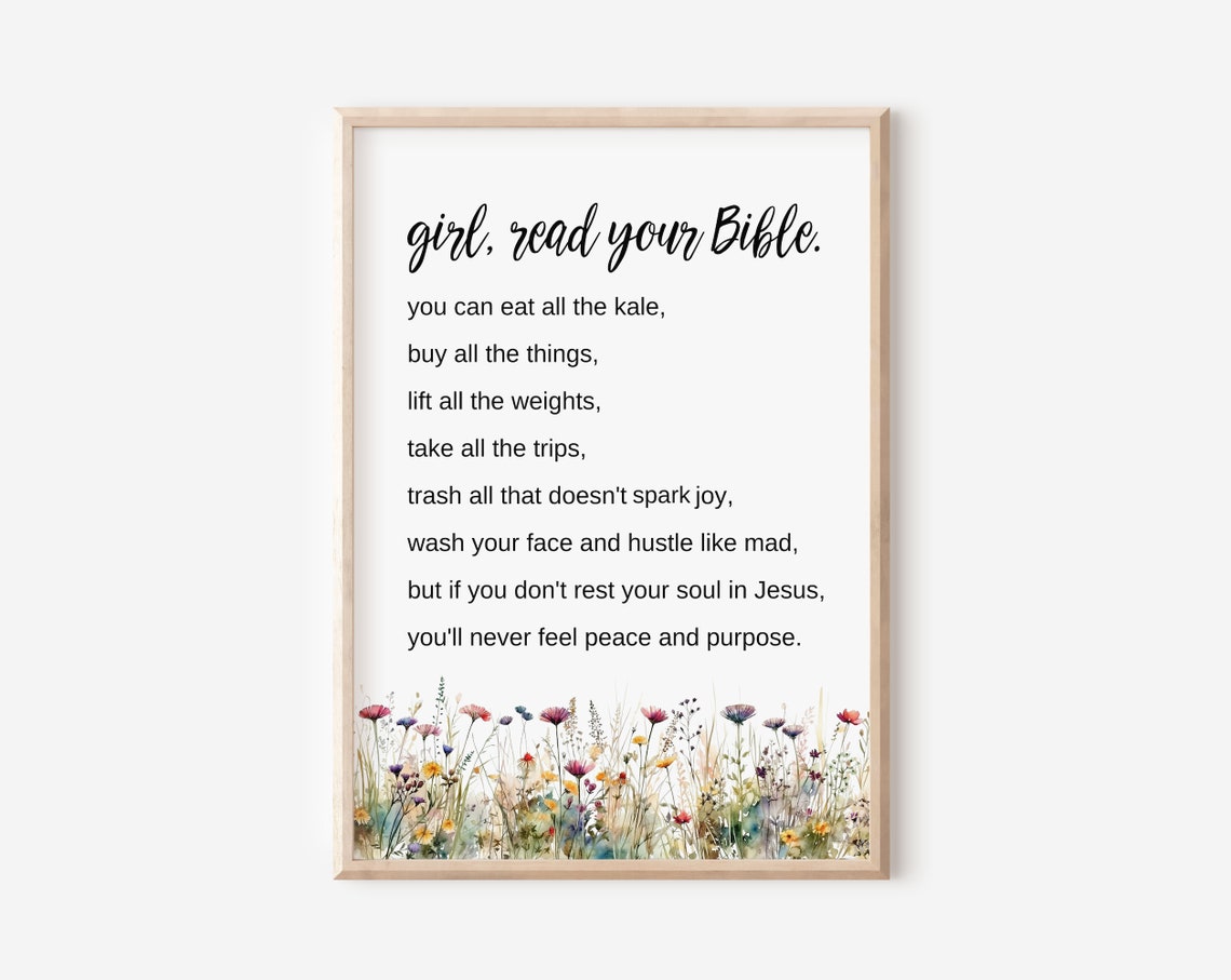 Girl Read Your Bible Christian Gift For Women Watercolor Wildflowers Verse Wall Art Scripture Print Teen Daughter Wife Mom