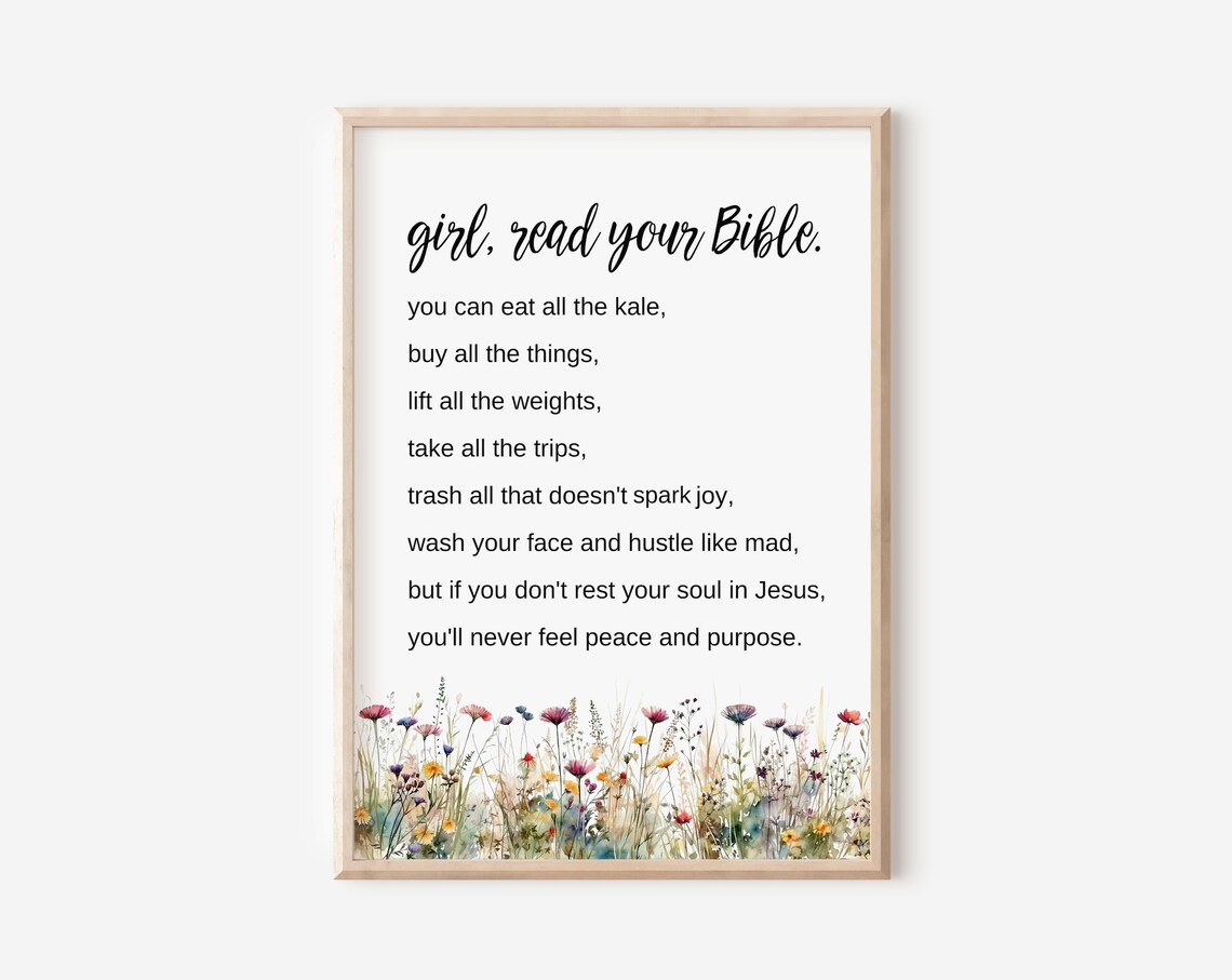 Girl Read Your Bible Christian Wildflower Watercolor Wall Art