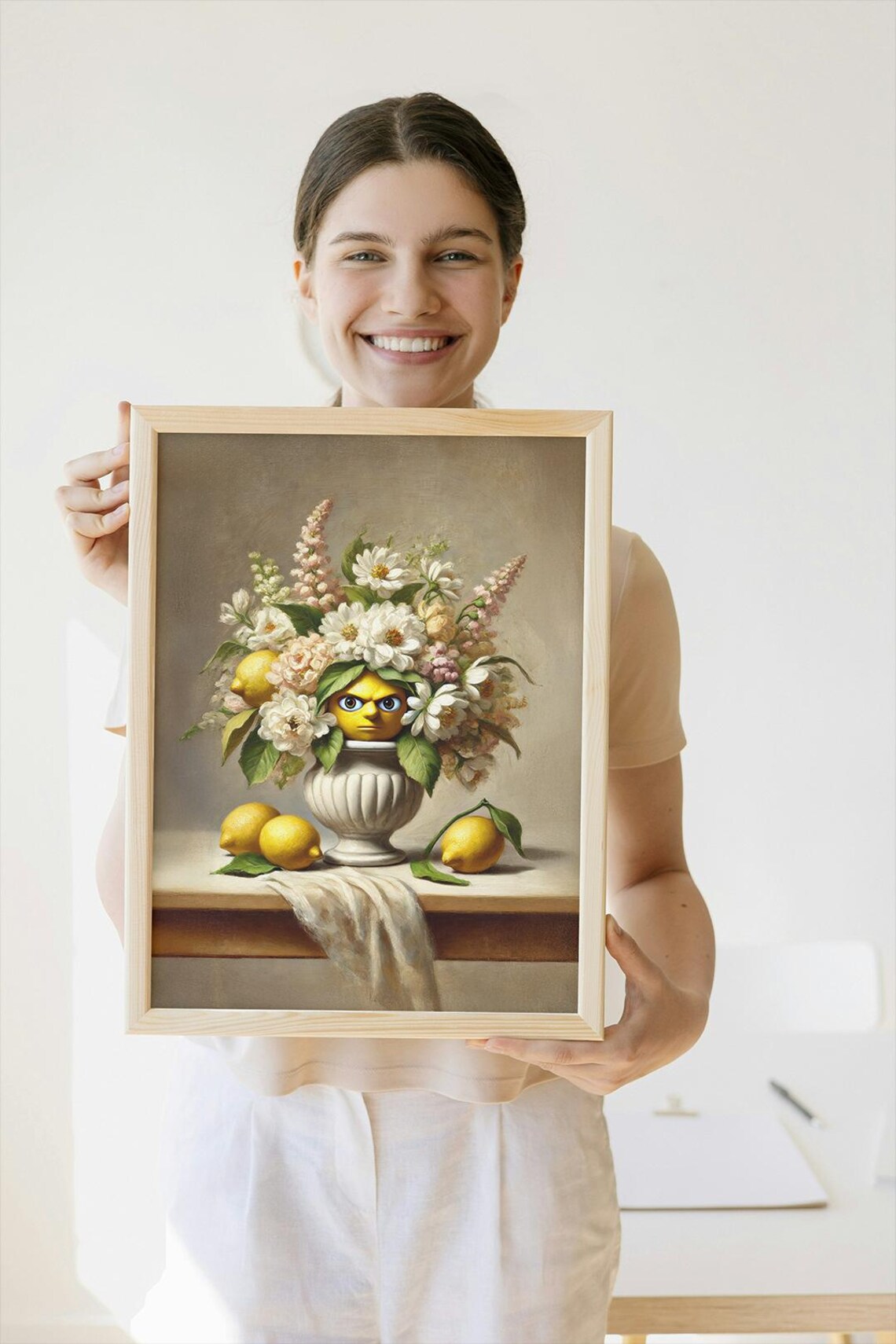 Funny Lemon In Flowers, Whimsical Vintage Print - Image 2