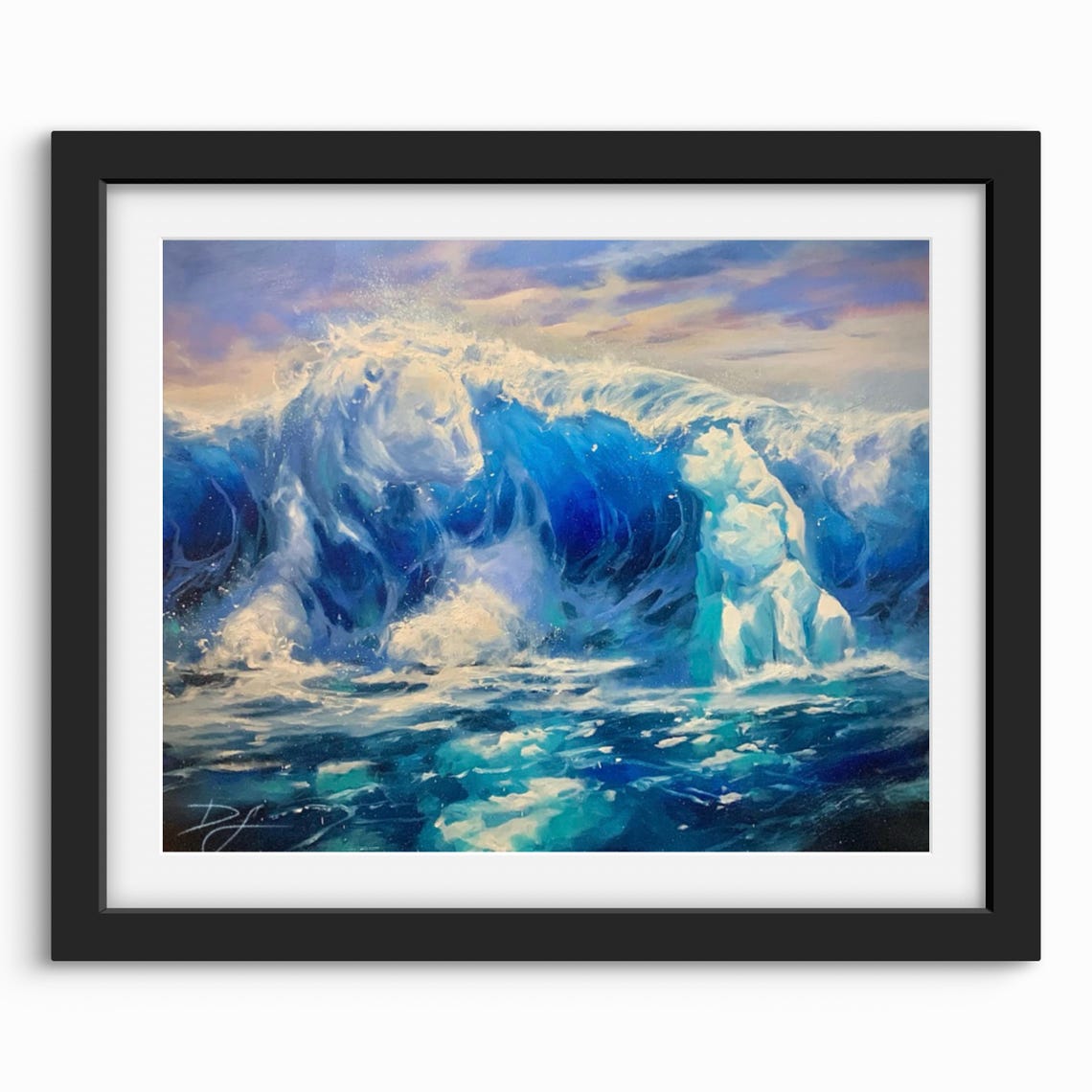Two Polar Bears Facing Across Arctic Ocean Waves Painting Poster