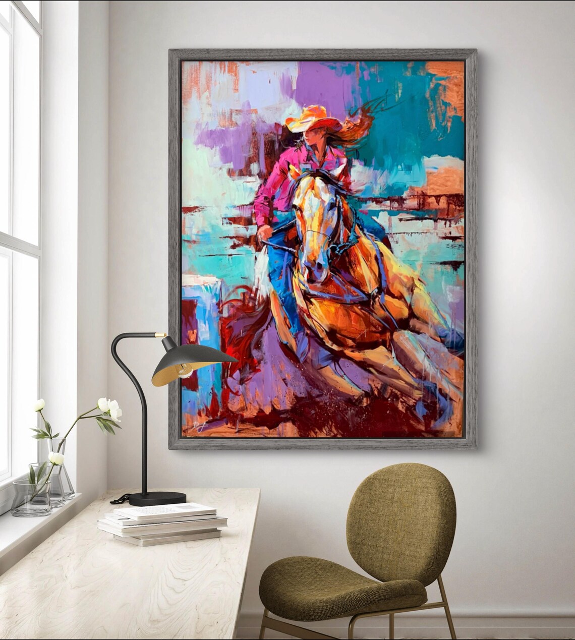 Cowgirl Barrel Racing Colorful Western Oil Painting Horse Poster - Image 2