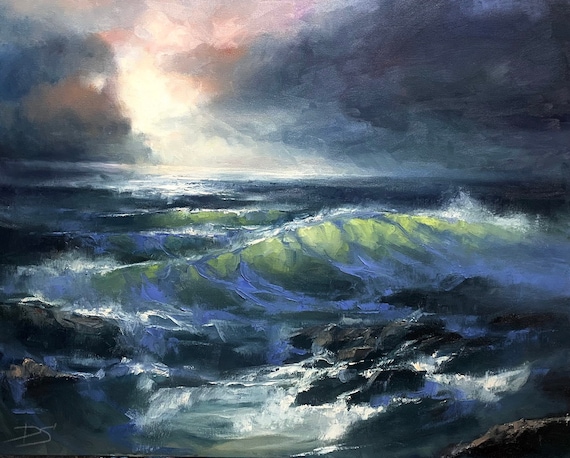 Dramatic Stormy Seascape With Sunlight Breaking Through Dark Clouds Poster