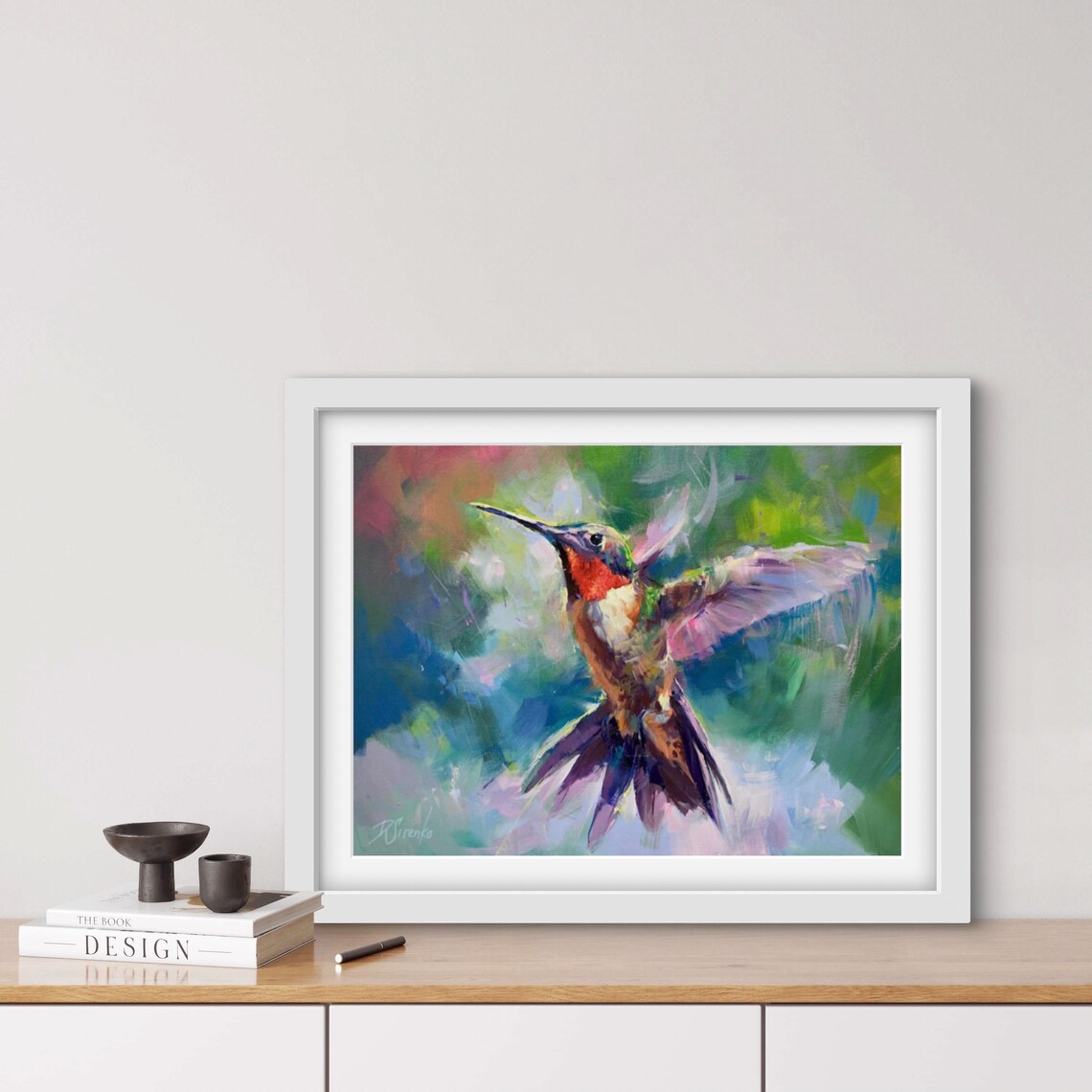 Ruby-Throated Hummingbird Art Print, Cottagecore Wildlife