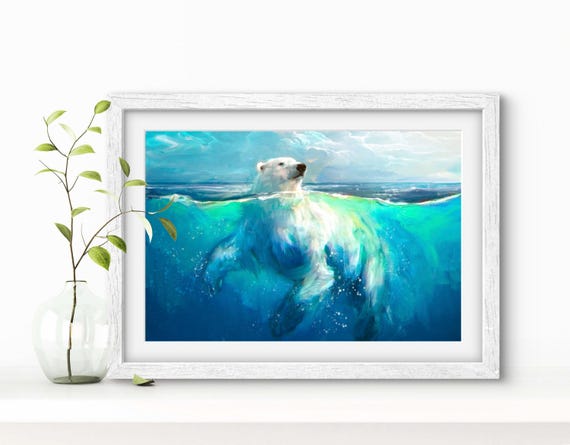 Swimming Print Print Polar Bear Poster Bear Portrait North Pole Bear Nature And Animals Mother And Child