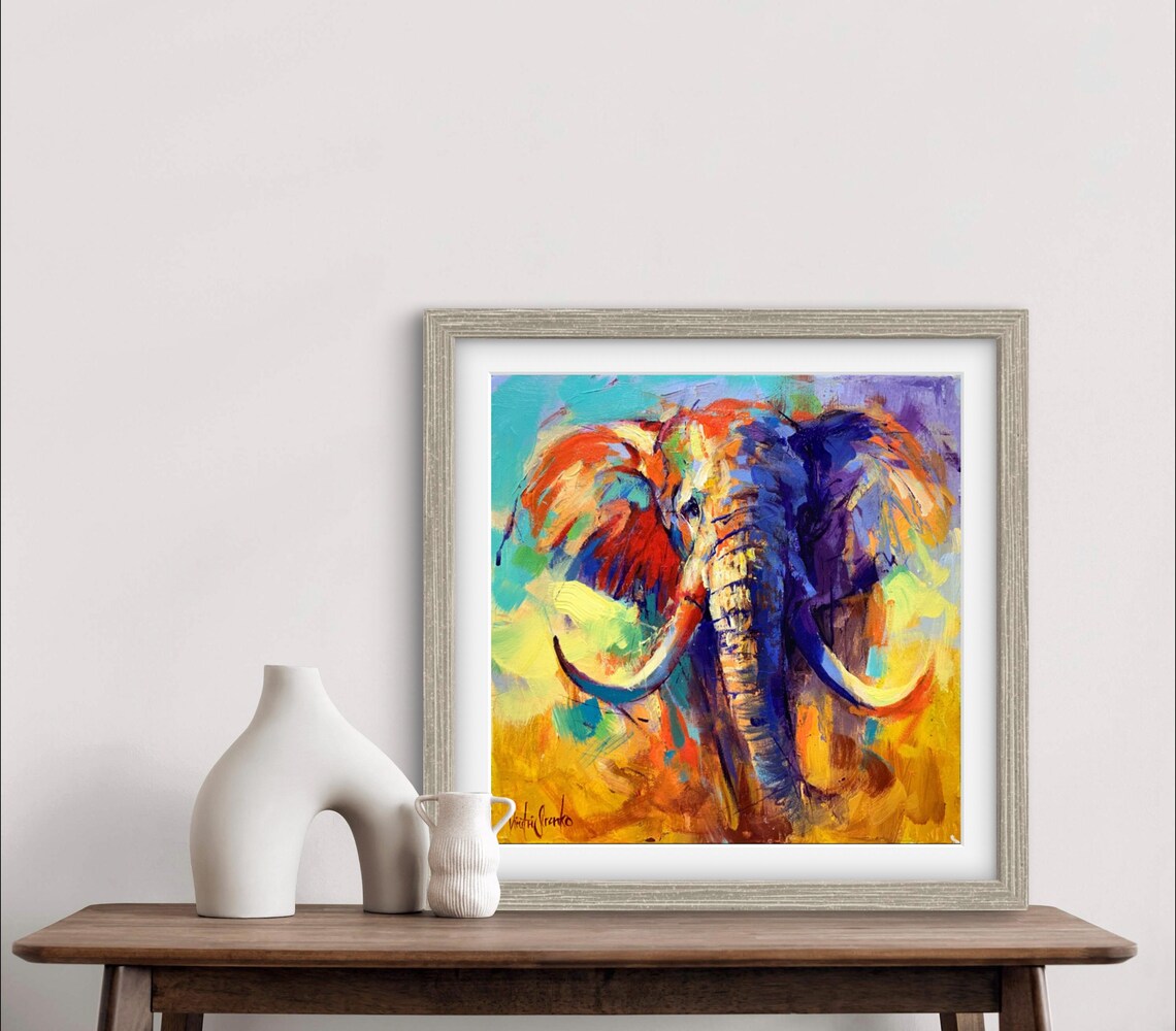 Colorful Elephant Head Impressionist Painting African Wildlife Art Poster - Image 2