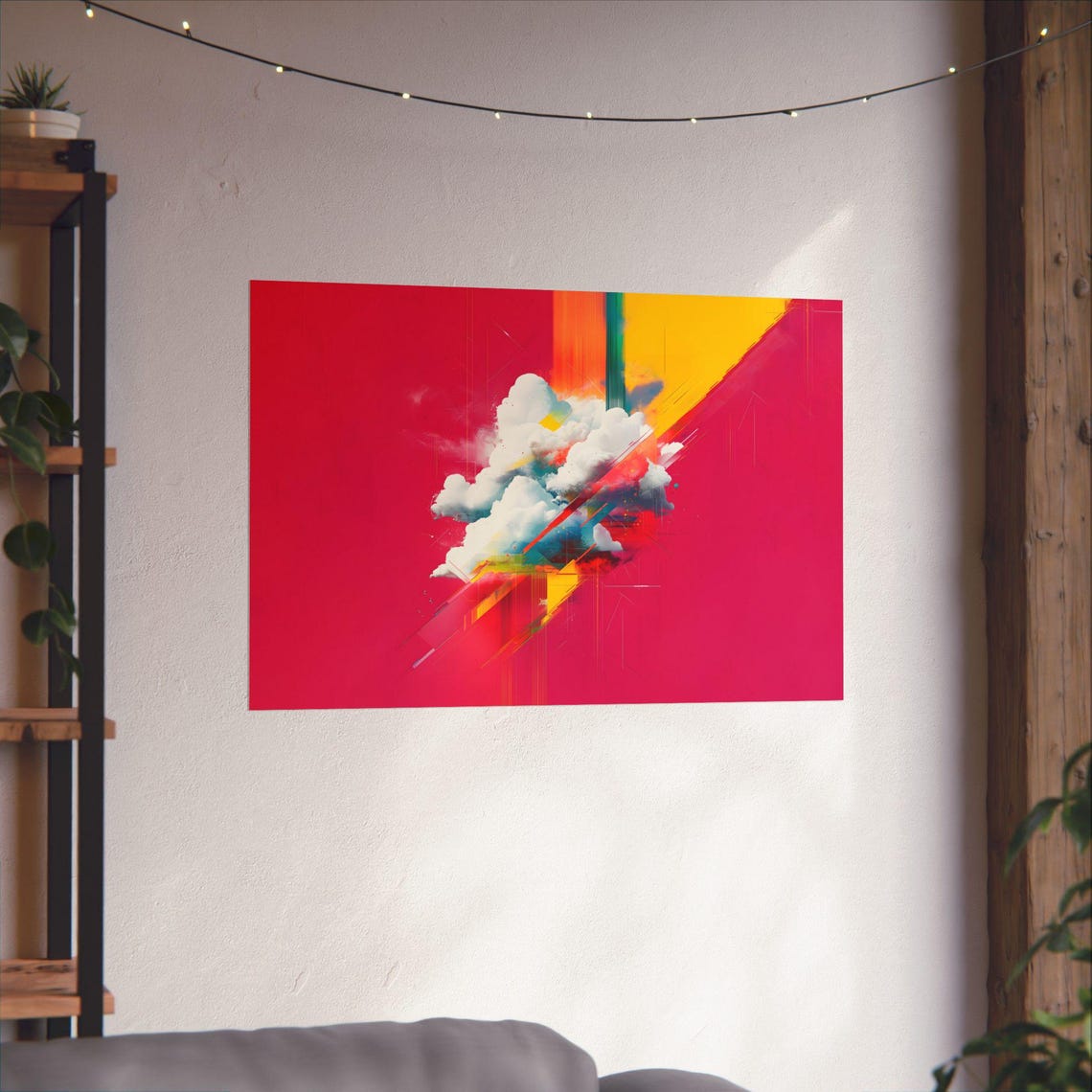 Dreamy Cloud Explosion Abstract Pink and Yellow Geometric Art Poster - Image 2