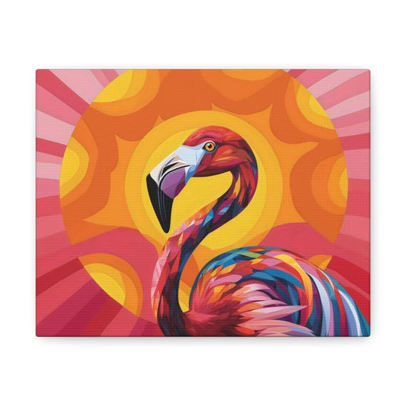 Flamingo Geometric Landscape Modern Painting Bright Calm Relaxing Wall Print Airbnb Art Wall Decor