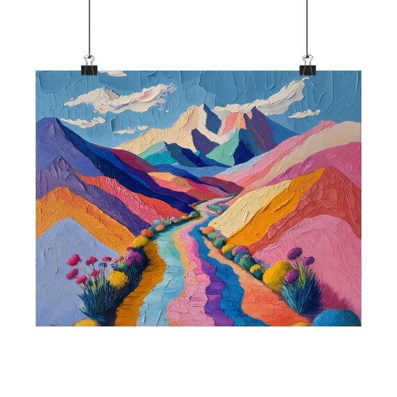 Paint Mountains Poster Print Landscape Modern Painting Nature Calm Relaxing Wall Print Airbnb Art Wall Decor