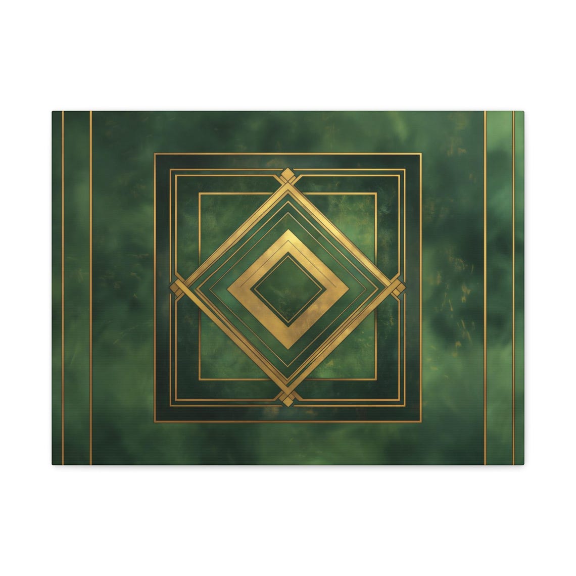 Deep Green And Gold Art Deco Nested Diamond Pattern Wall Art - Image 3