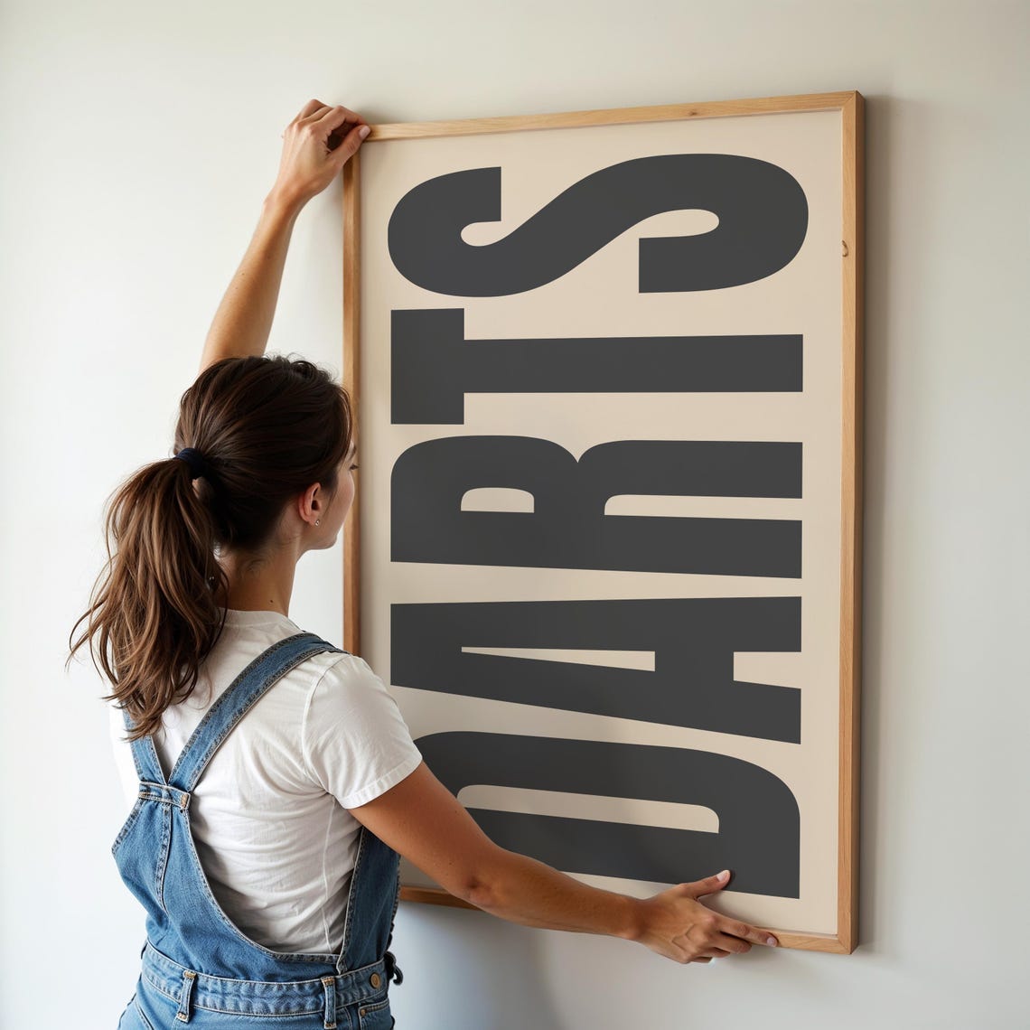 Darts Poster Black Big Letters Beige Minimalist Game Room Decor