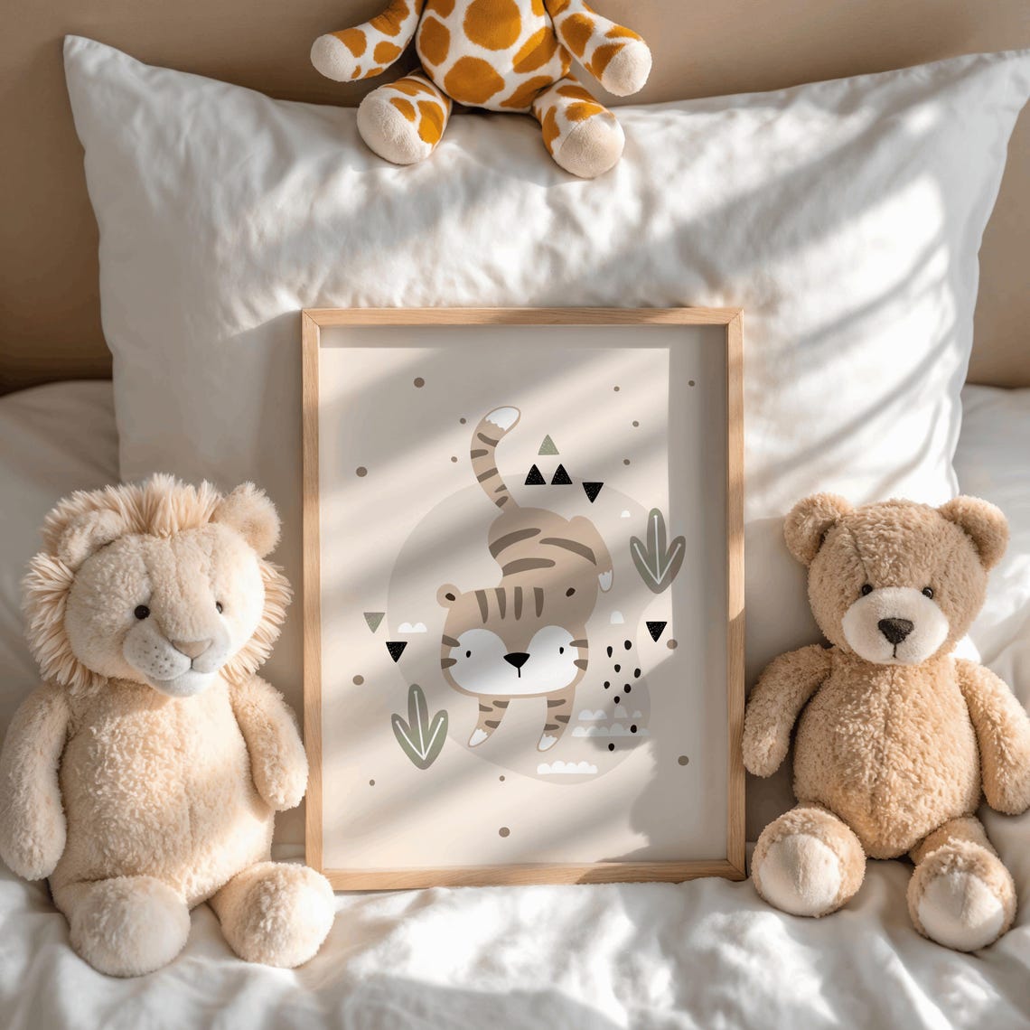 Cute Tiger Nursery Poster Beige Safari Animal Baby Room Wall Decor - Image 2