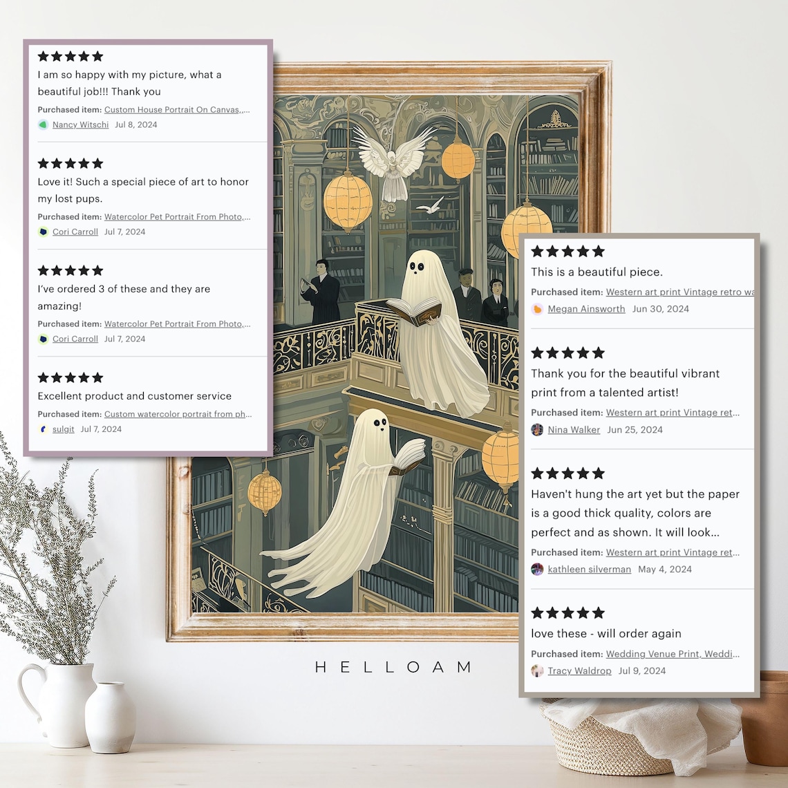 Two Cute Ghosts in Flower Woods, Vintage Gothic Art Print - Image 4