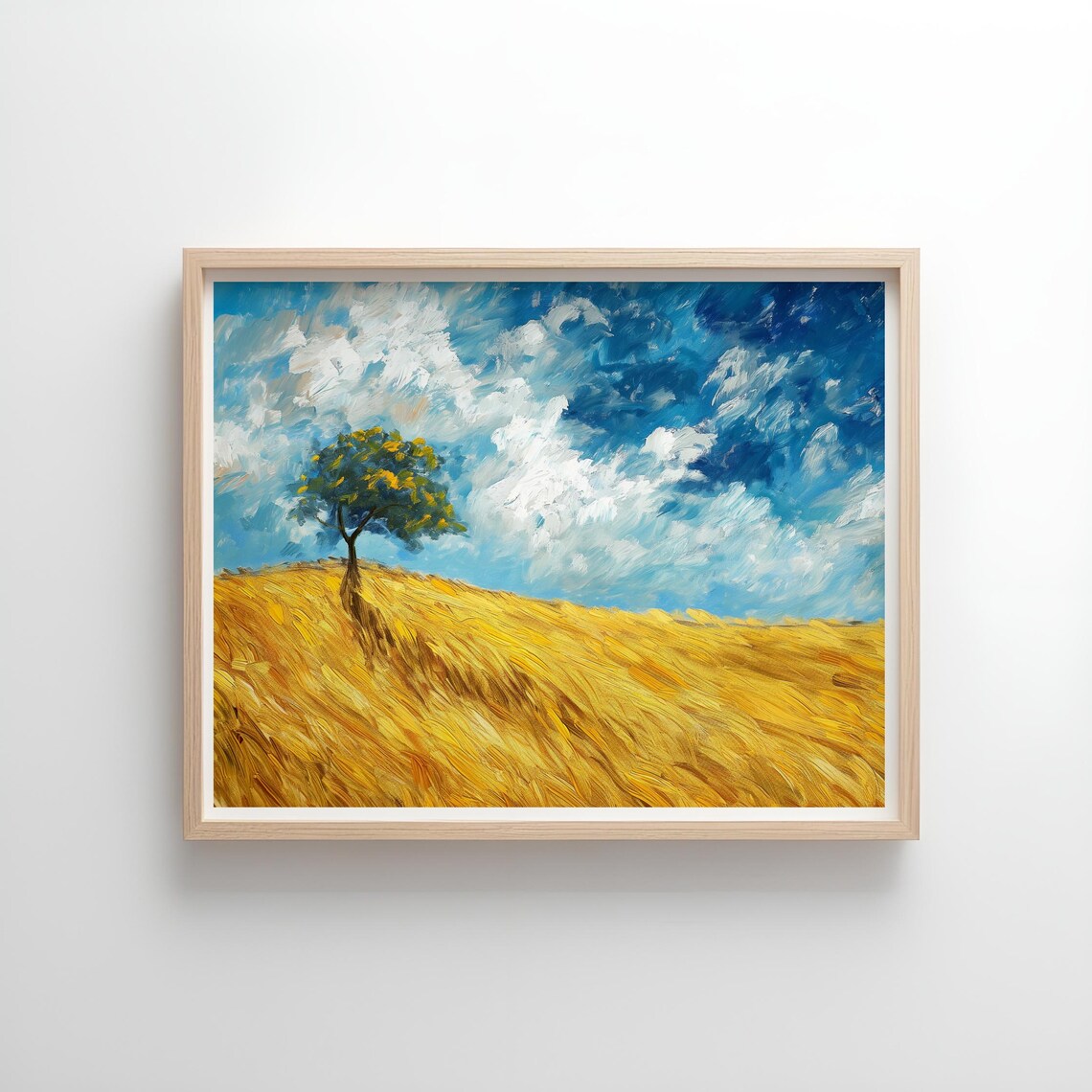 Golden Wheat Field Landscape Vibrant Tree And Sky Wall Art Impressionist Nature Scene Decor - Image 4