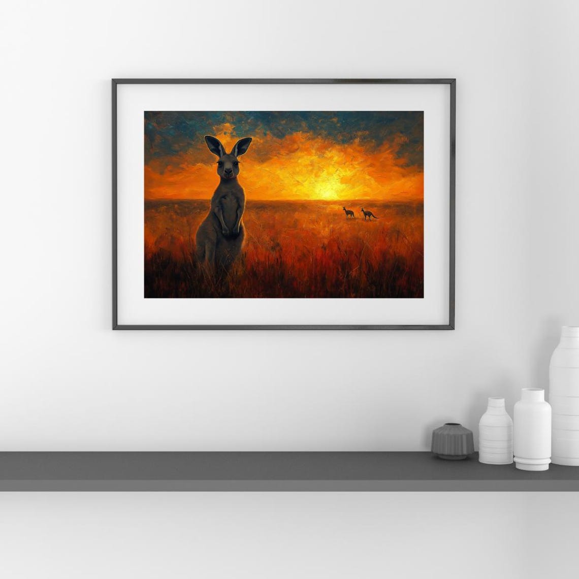 Kangaroo Sunset Australian Outback Golden Grassland Wildlife Wall Art - Image 3