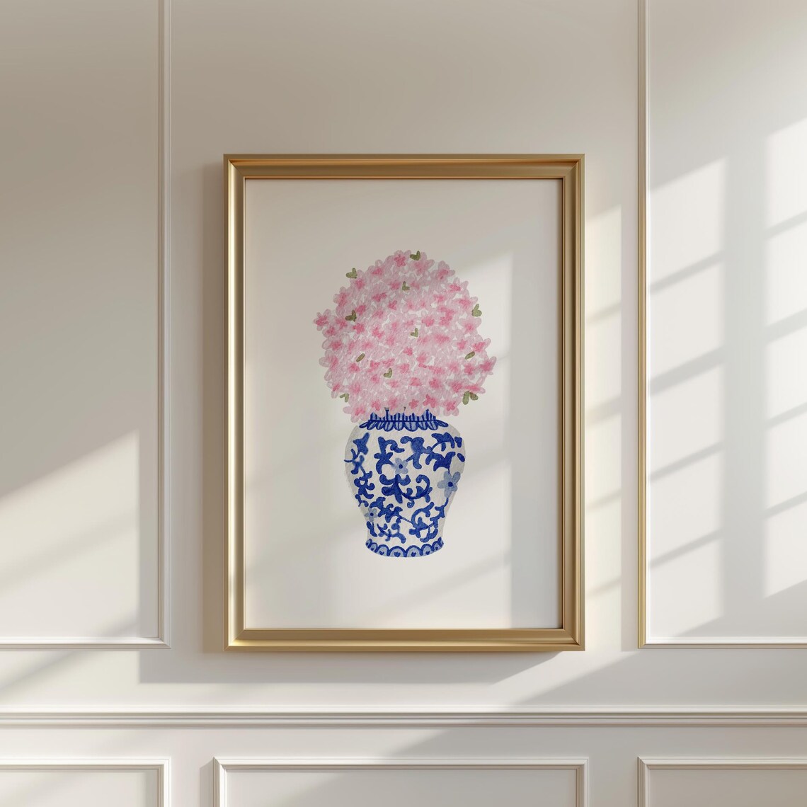 Watercolor Cherry Blossom In Ginger Jar, Grandmillennial Decor - Image 2