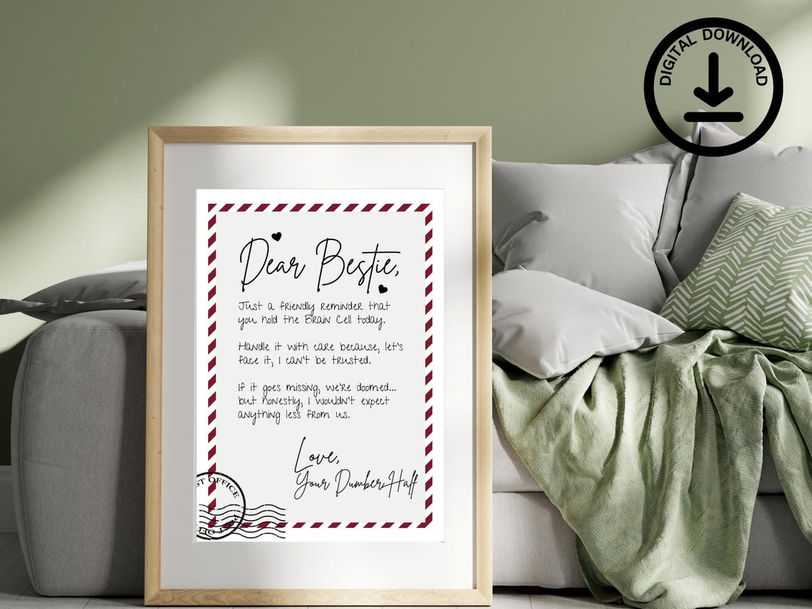 Dear Bestie Brain Cell Letter Funny Friendship Postcard Style Poster - Image 2