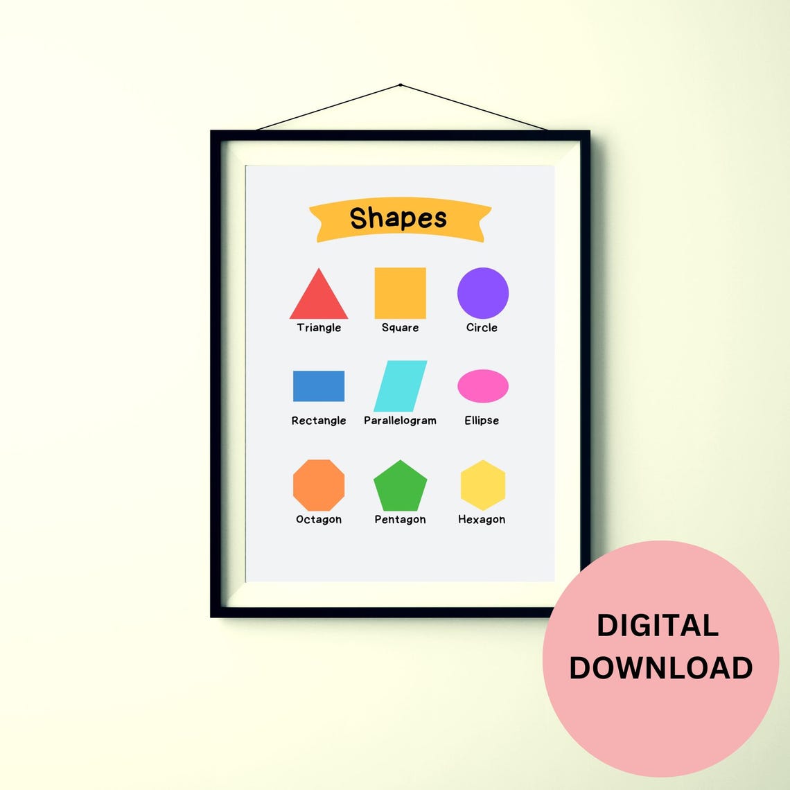 Kids Shapes Educational Chart Triangle Square Circle Learning Poster