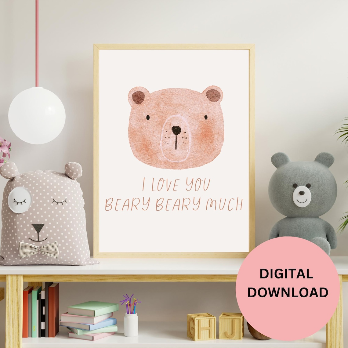 I Love You Beary Beary Much Watercolor Teddy Bear Quote Art Print