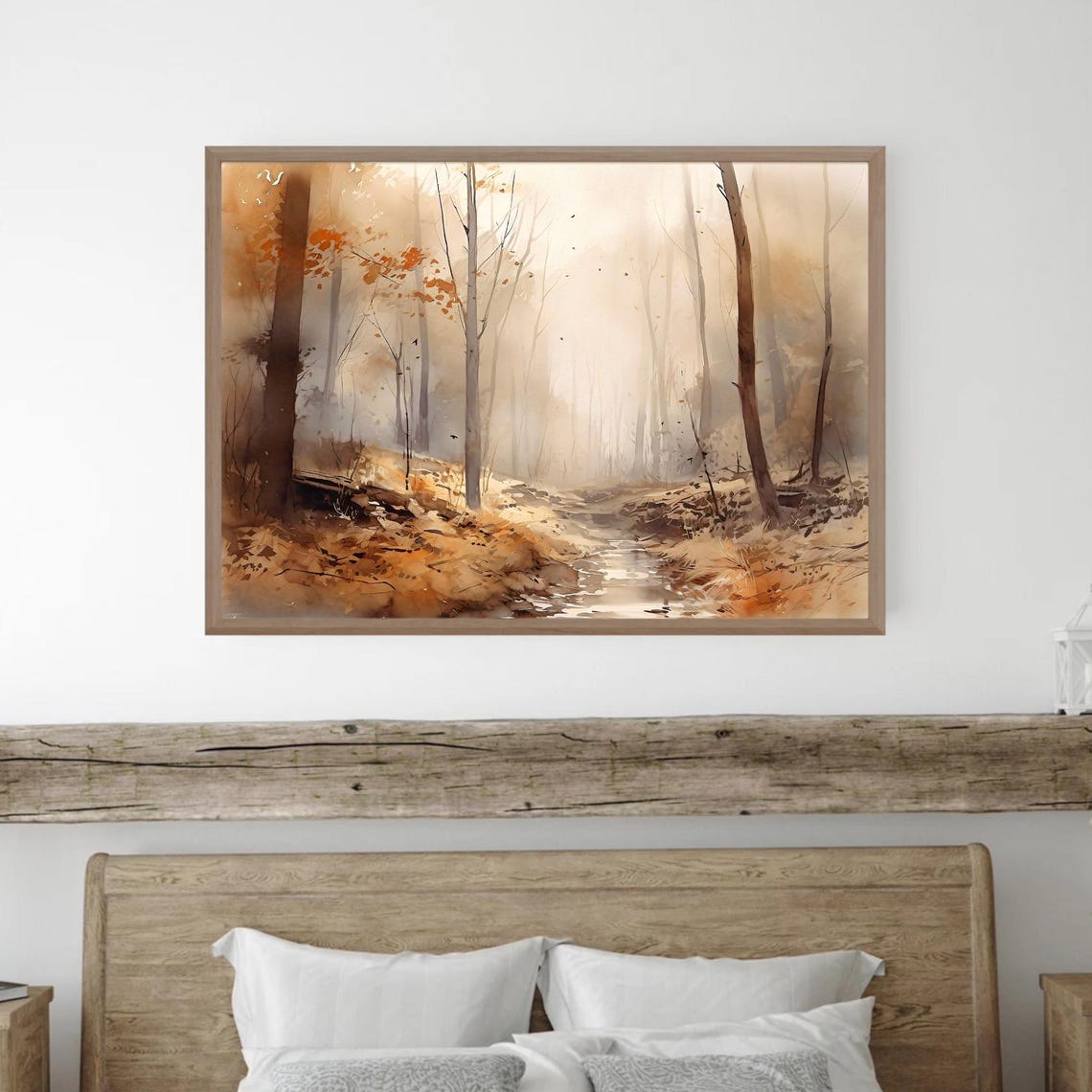 Misty Autumn Forest Path Tall Trees Golden Watercolor Woodland Poster - Image 3